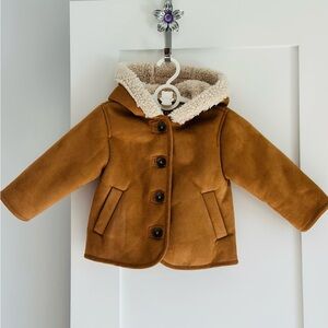Zara Tan Kids Pea Coat with Faux Shearling
